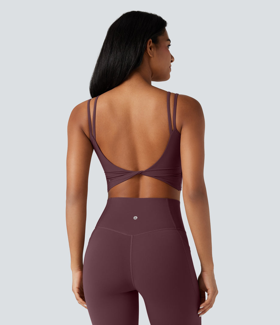 Halara UltraSculpt™ Double Straps Twisted Backless Cropped Yoga Tank Top - Evening Red