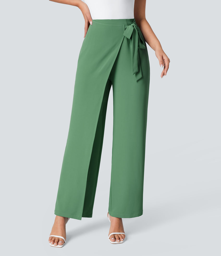 Halara Flex™ High Waisted Tie Side Wide Leg Work Pants - Hills Green