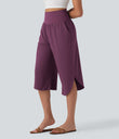 Breezeful™ High Waisted Tummy Control Hem Quick Dry Capri Pants with Pockets - Amaranth
