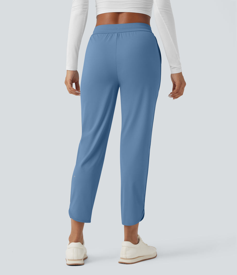 Mid Rise Drawstring Curved Hem Quick Dry Golf Tapered Pants with Pockets-UPF40+ - Cyaneus