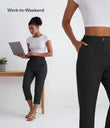 High Waisted Zipper Pocket Cropped Linen-Feel Pants - Black