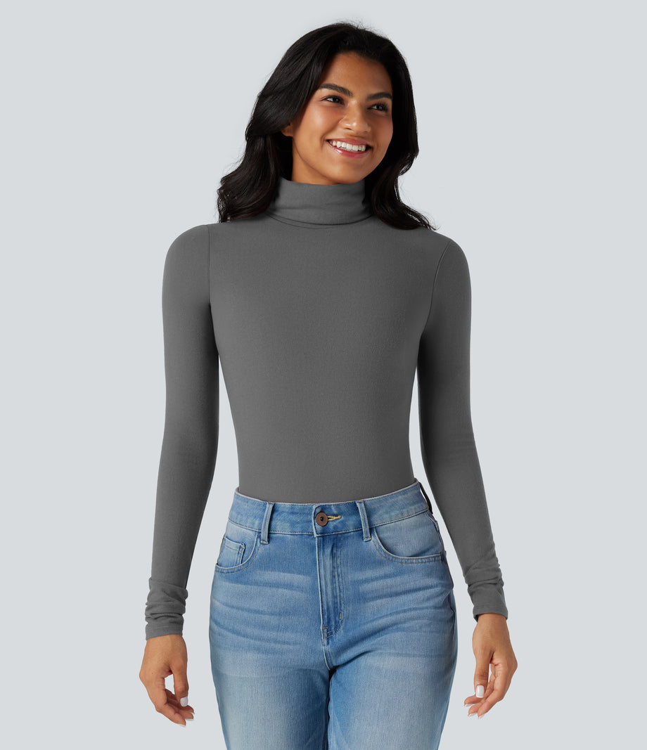 Halara HeatCore Turtleneck Long Sleeve Thumb Hole Casual Warming Top - Steel Gray