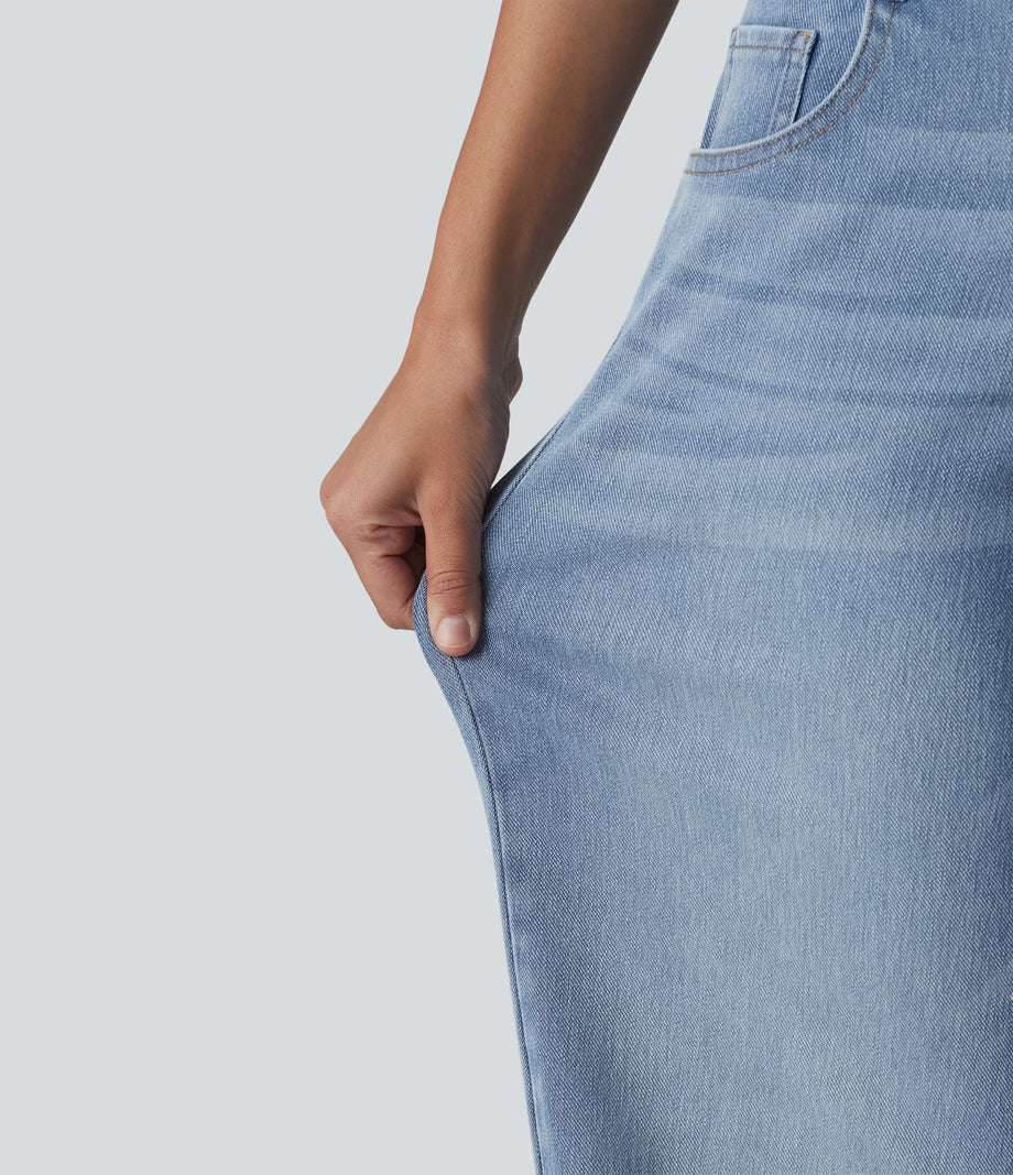 Halara Flex™ Low Rise Zipper Pockets Washed Baggy Wide Leg Casual Jeans - Light Blue – Glacier Light Blue