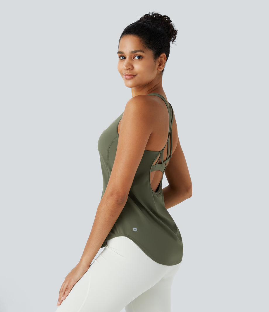 Halara UltraSculpt™ Round Neck Curved Hem Workout Tank Top - Grass Grey Green