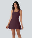 SoftlyZero™ Airy U Neck 2-in-1 Pocket Mini Cool Touch Dance Active Dress - Fig