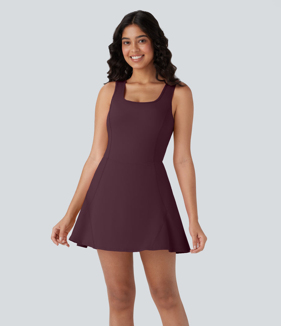 SoftlyZero™ Airy U Neck 2-in-1 Pocket Mini Cool Touch Dance Active Dress - Fig