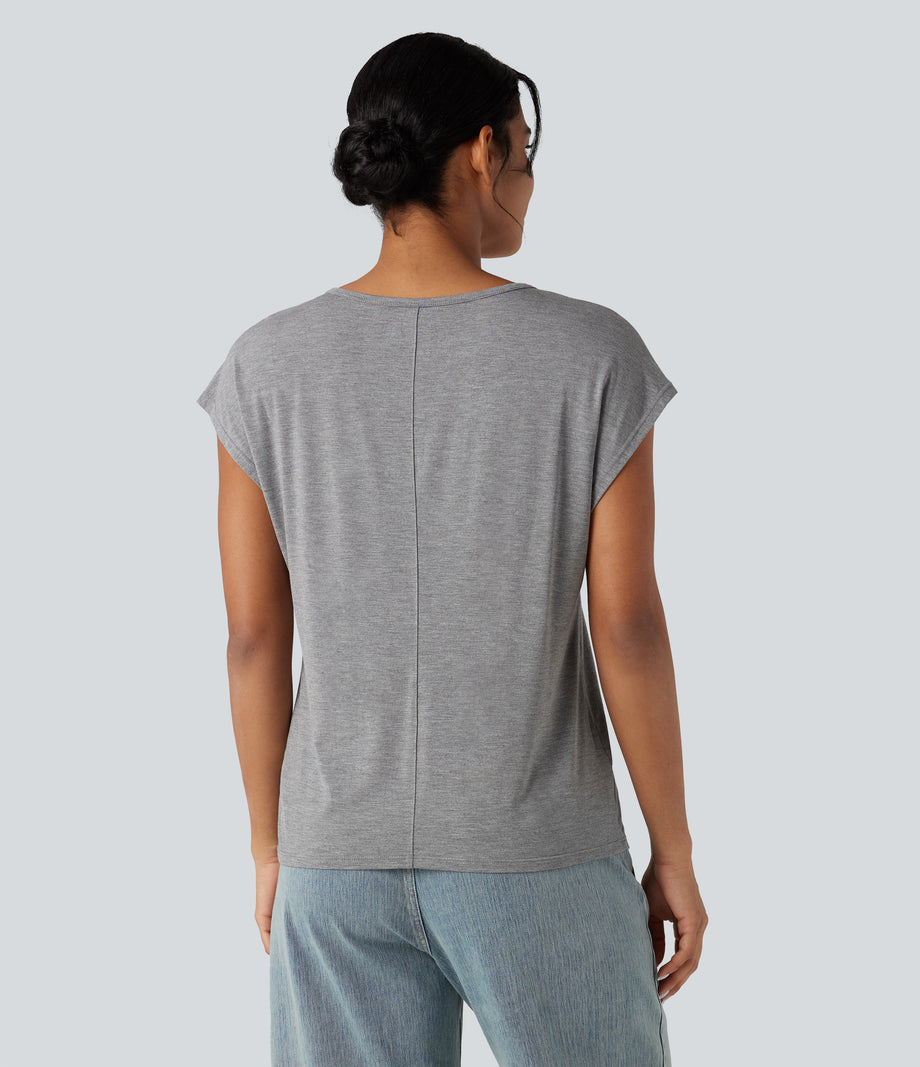 V Neck Short Sleeve Casual T-Shirt - Fog Gray