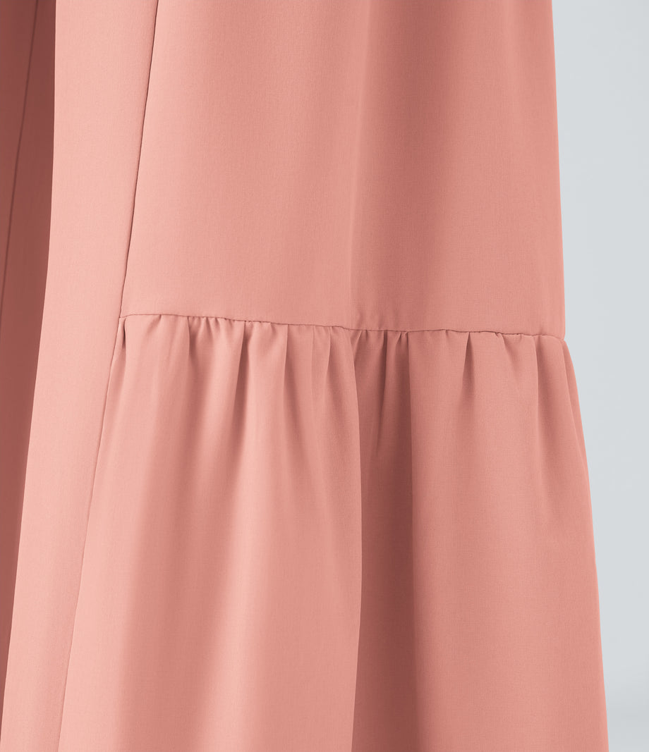 Breezeful™ High Waisted Shirred Tie Front & Back Wide Leg Flowy Quick Dry Casual Pants - Peach Melba