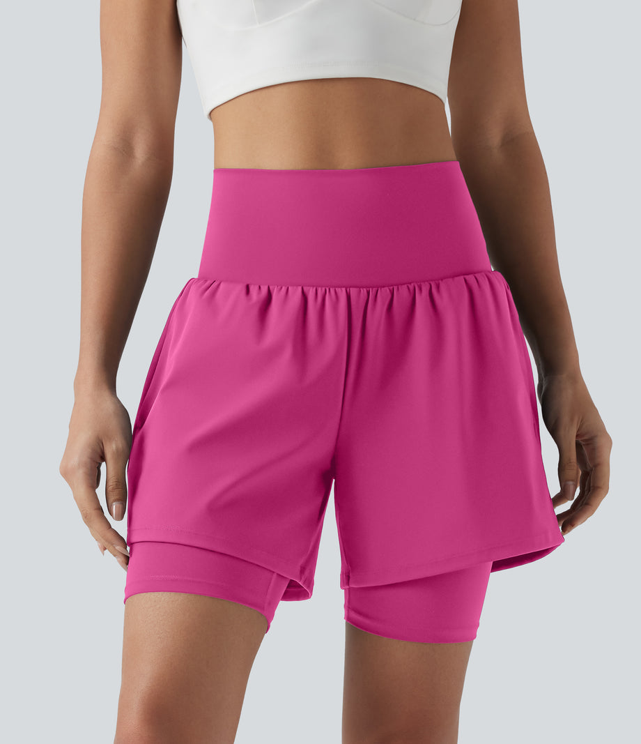 SoftlyZero™ Airy Super High Waisted 2-in-1 Cool Touch Yoga Shorts 7'' with Pockets - Fuchsia Fedora
