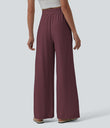 High Waisted Drawstring Wide Leg Casual Linen-Blend Pants with Pockets - Hortensia