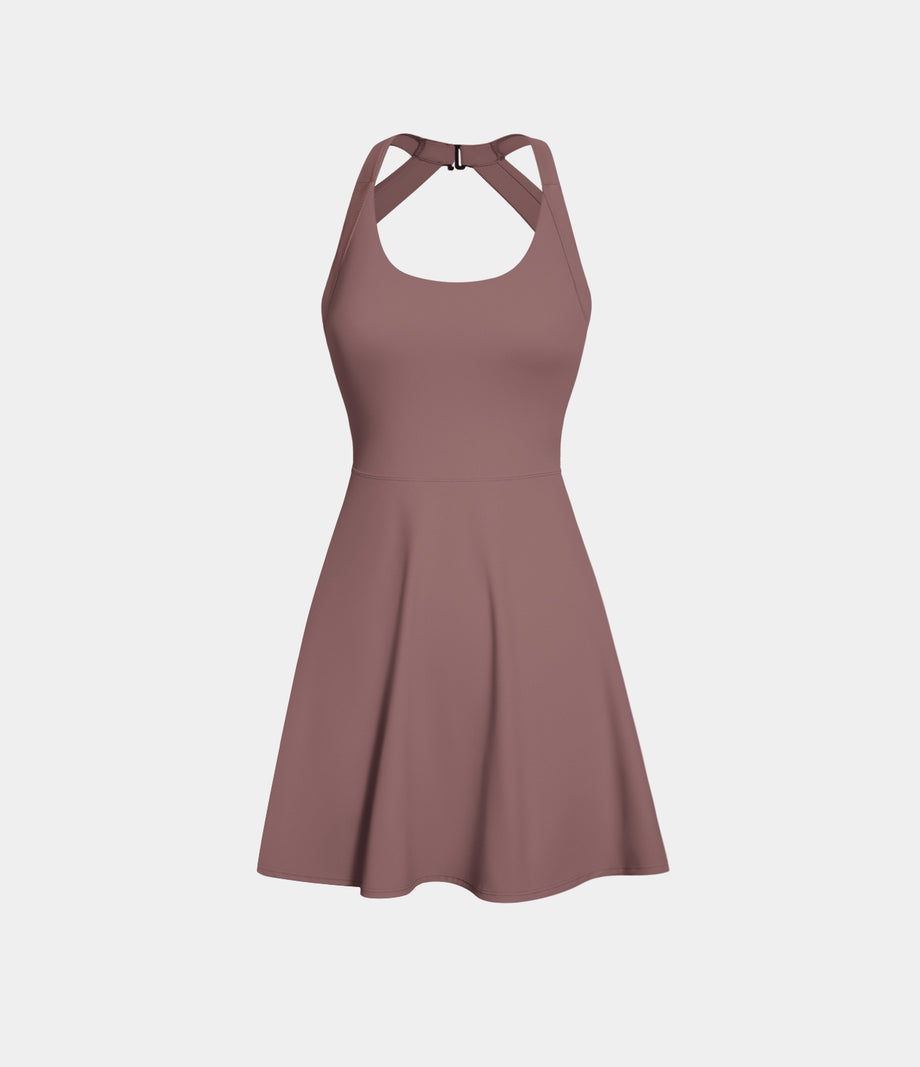 Backless Twisted Active Dress - Deep Tea Brown
