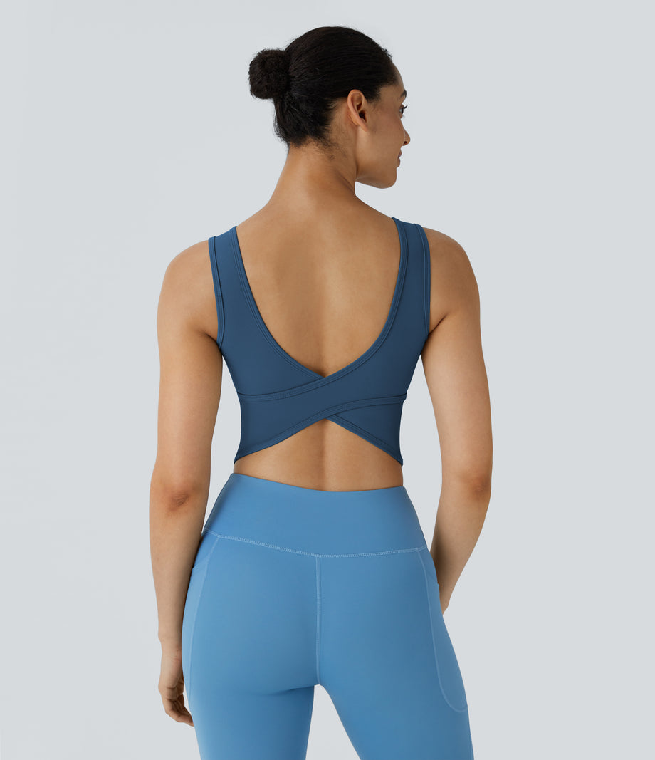 U Neck Crossover Barre Ballet Dance Tank Top A-D Cups - Electric Blue