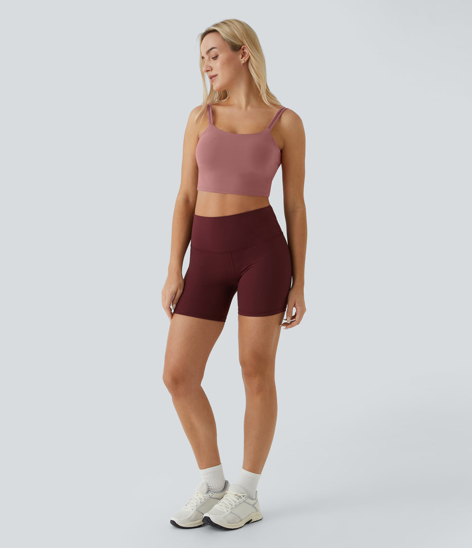 Double Straps Cropped Yoga Tank Top - Nostalgia Rose