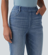 Halara Flex™ High Waisted Pockets Washed Casual Bootcut Jeans - Vallarta Blue Denim