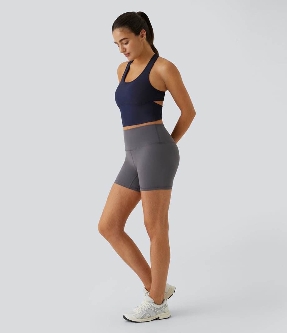 SoftlyZero™ Plush U Neck Racerback Cut Out Cropped Yoga Tank Top - Peacoat