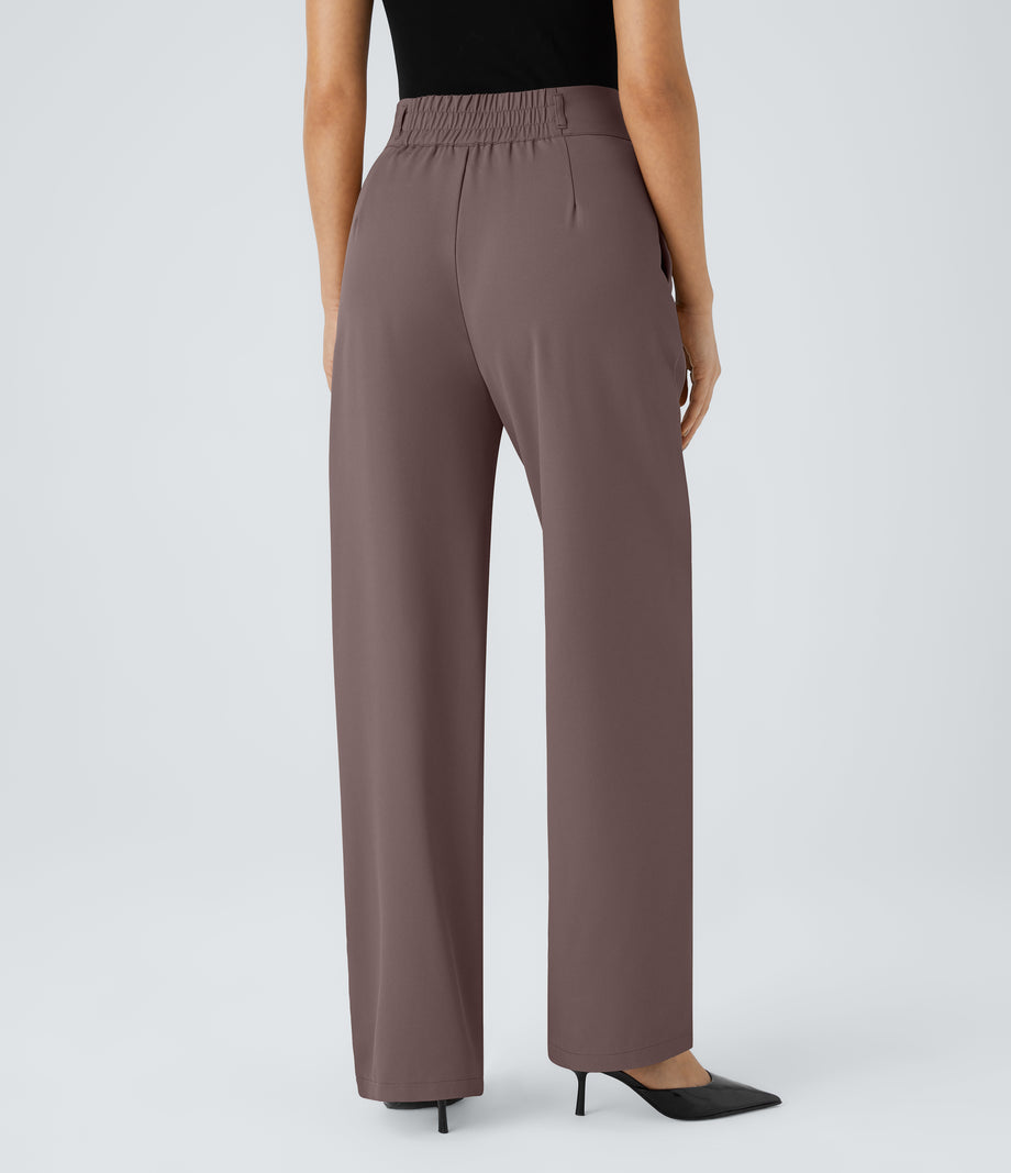 Halara Flex™ High Waisted Zipper Pocket Shirred Straight Leg Work Pants - Roselle Purple