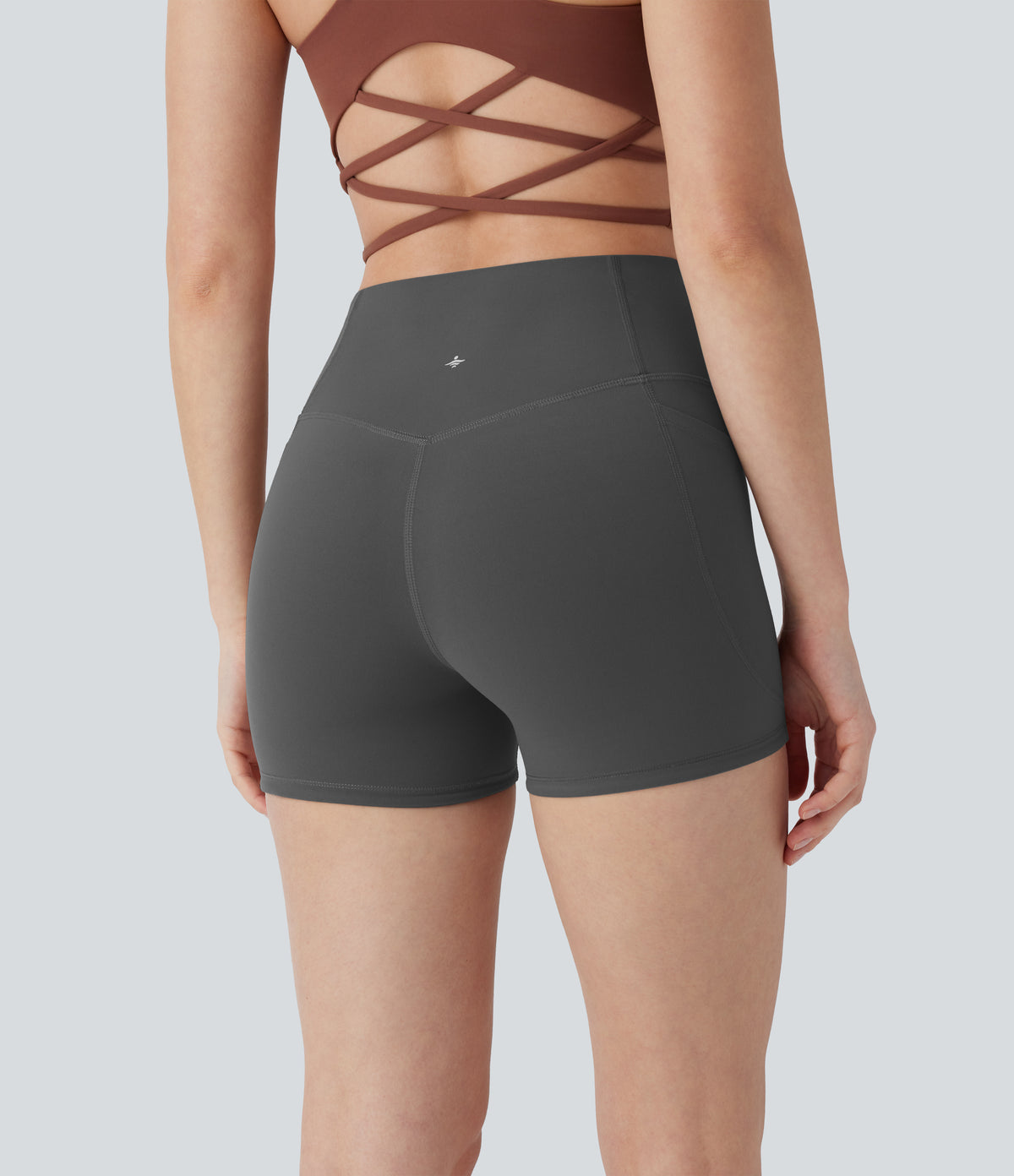 Halara UltraSculpt™ High Waisted Tummy Control Pocket Shaping Training Biker Shorts 3'' - Volcanic Ash