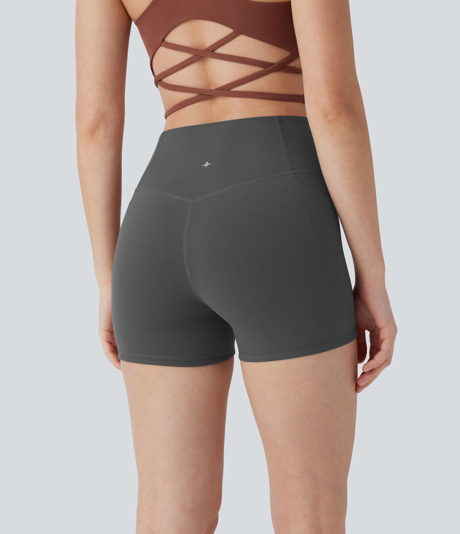 Halara UltraSculpt™ High Waisted Tummy Control Pocket Shaping Training Biker Shorts 3'' - Volcanic Ash