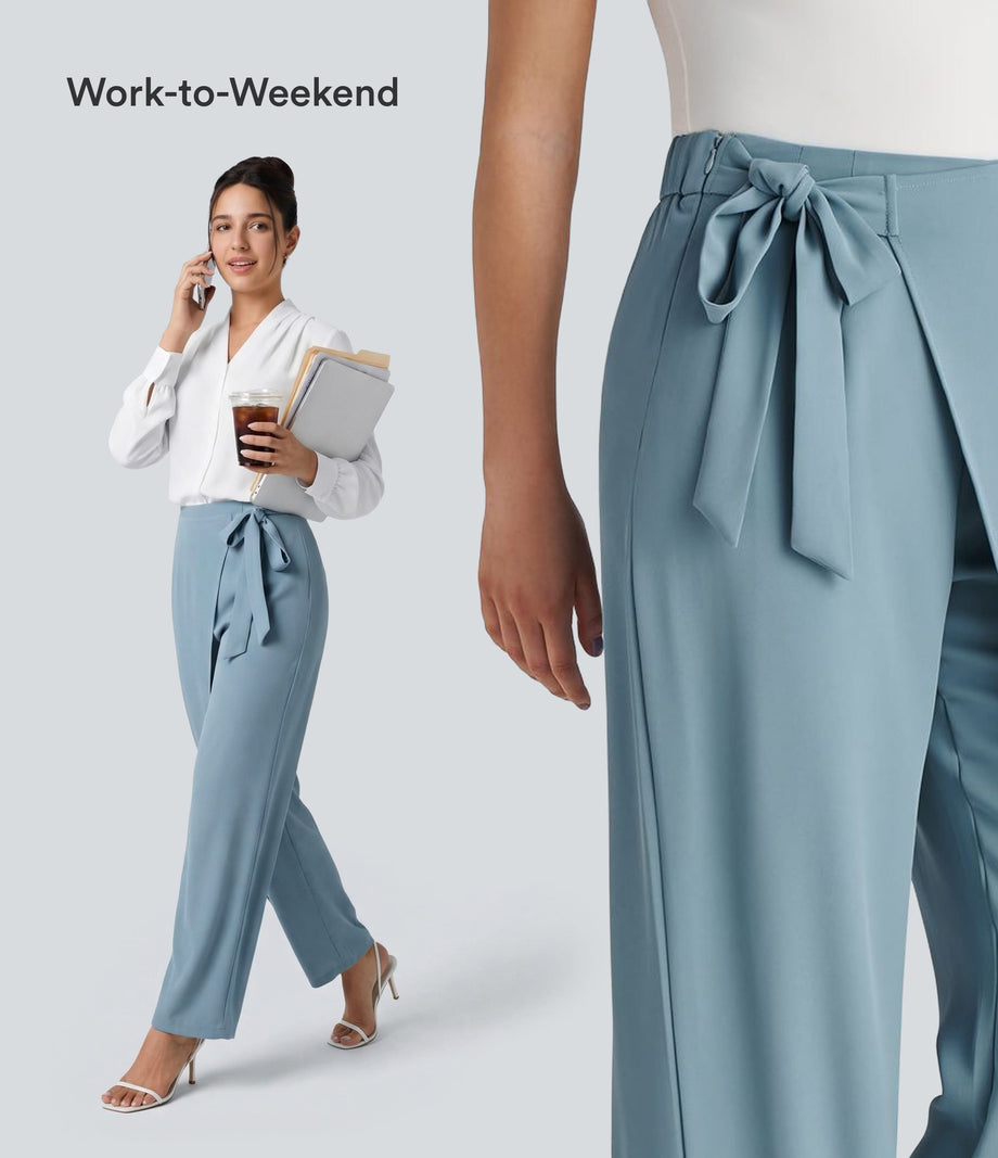 Halara Flex™ High Waisted Tie Side Wide Leg Work Pants - Forget-Me-Not