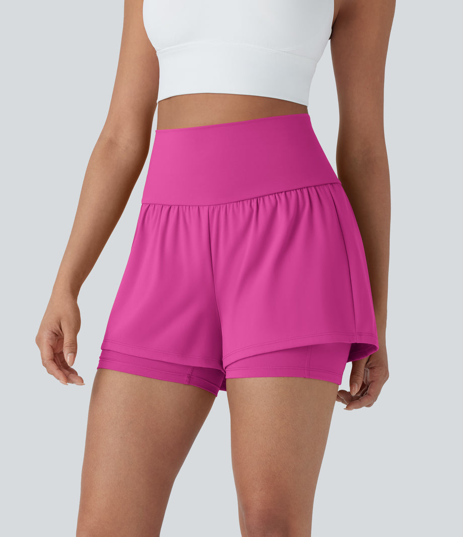 SoftlyZero™ Airy Super High Waisted 2-in-1 Cool Touch Yoga Shorts 5'' with Pockets - Fuchsia Fedora