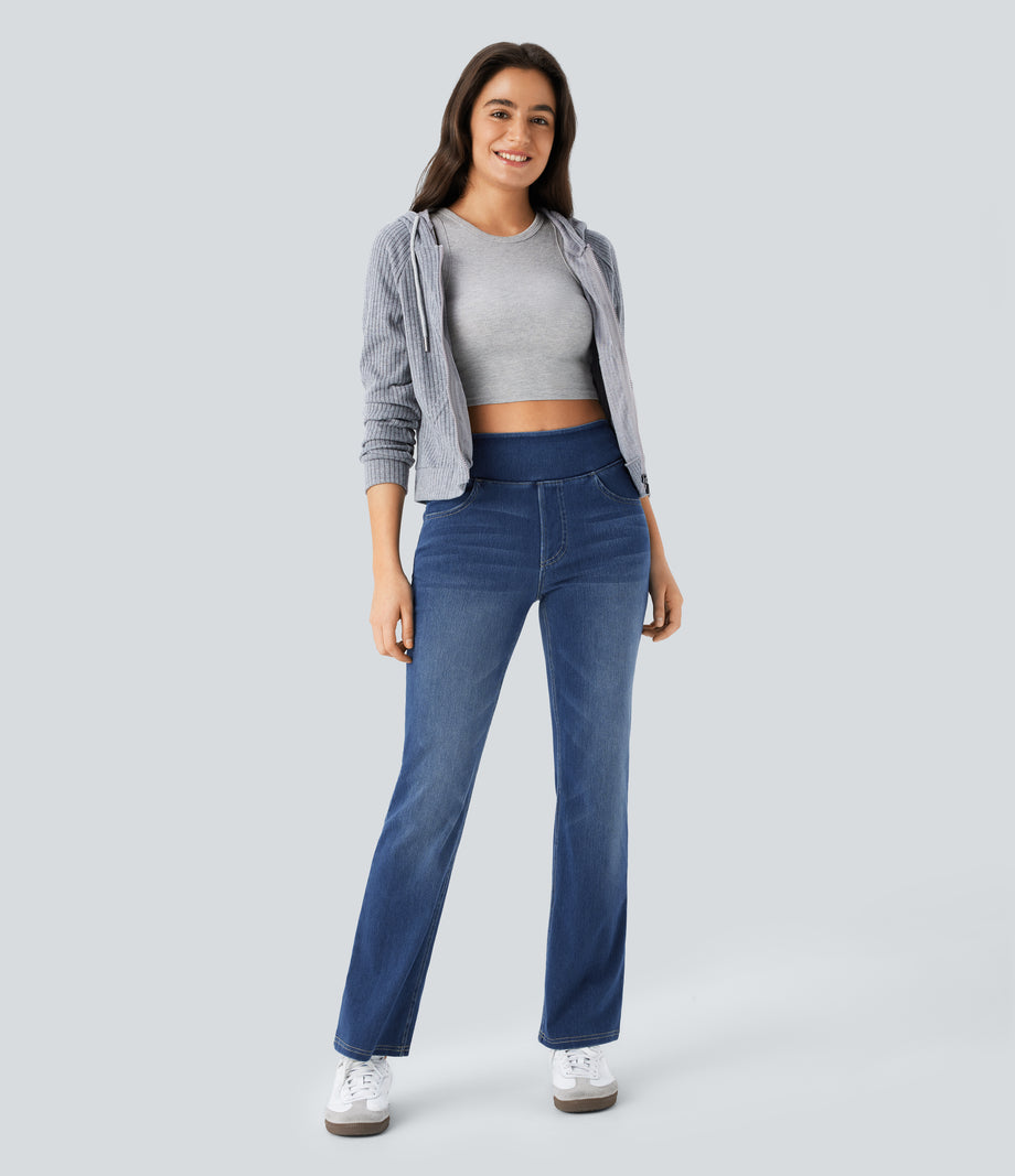 Halara Flex™ High Waisted Pockets Washed Casual Bootcut Jeans - Frost Blue Denim