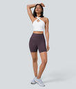 Halara UltraSculpt™ High Waisted Tummy Control Pocket Shaping Training Biker Shorts 7'' - Night's Purple