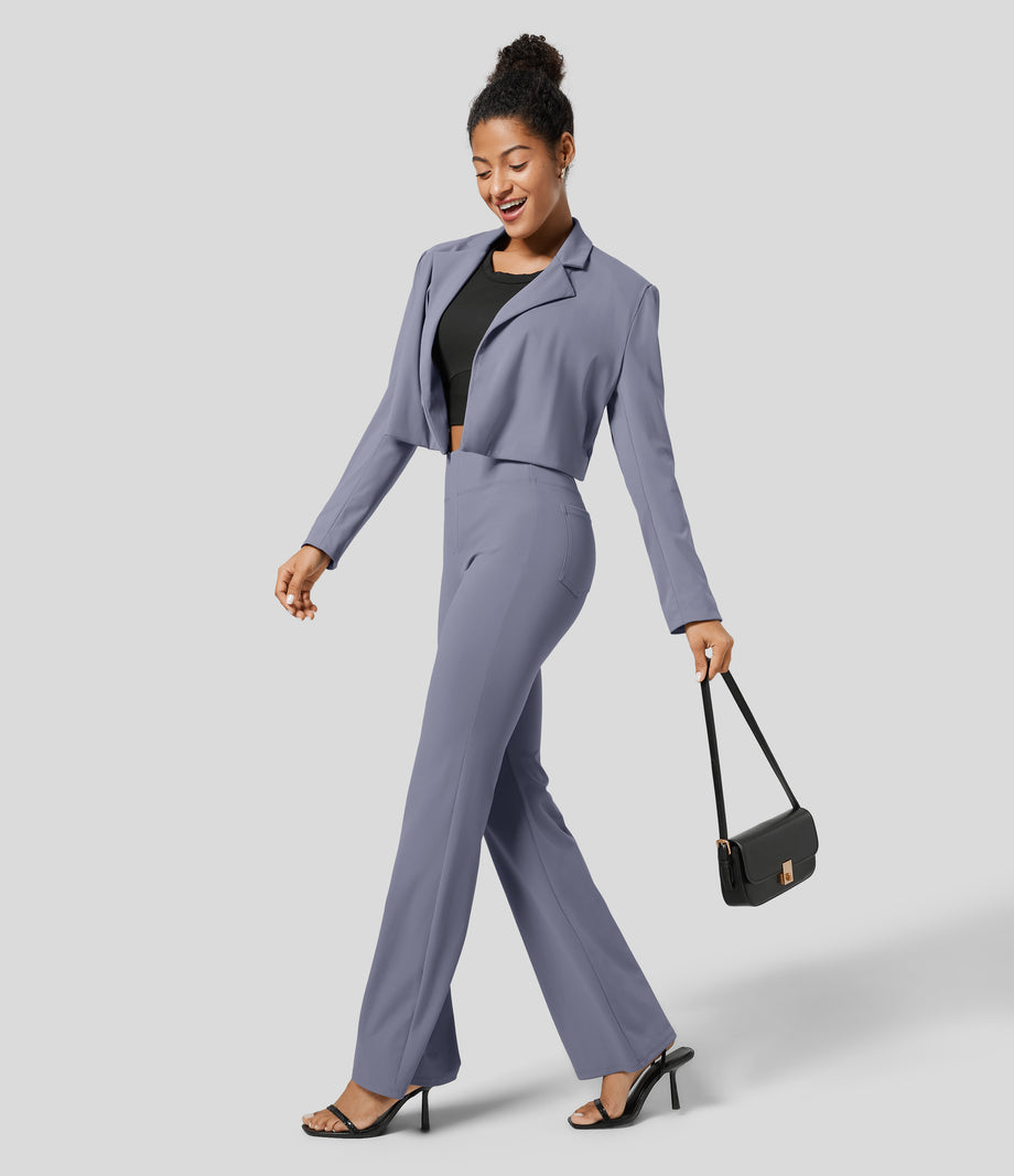 Halara Flex™ High Waisted Back Side Pocket Slight Flare Work Pants - Cement Gray