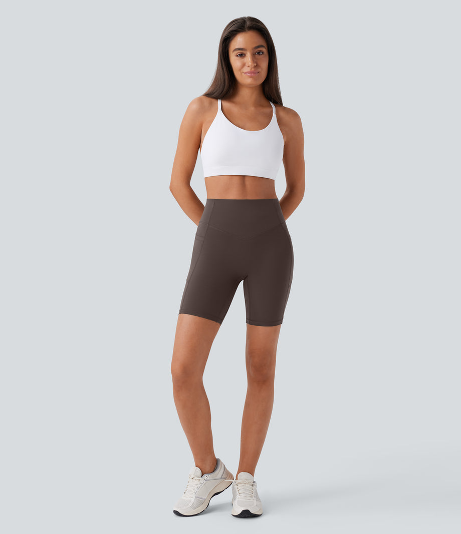 Halara UltraSculpt™ High Waisted Scrunch Butt Lifting Tummy Control Side Pocket Shaping Workout Biker Shorts 7'' - Hot Fudge