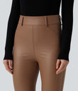 High Waisted Stretchy PU Fleece Casual Leggings with Pockets - Argan Oil