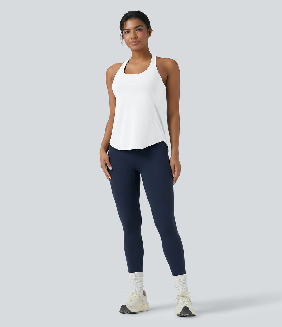 Halara UltraSculpt™ Round Neck Crisscross Back Running Tank Tops DD-F Cups - White