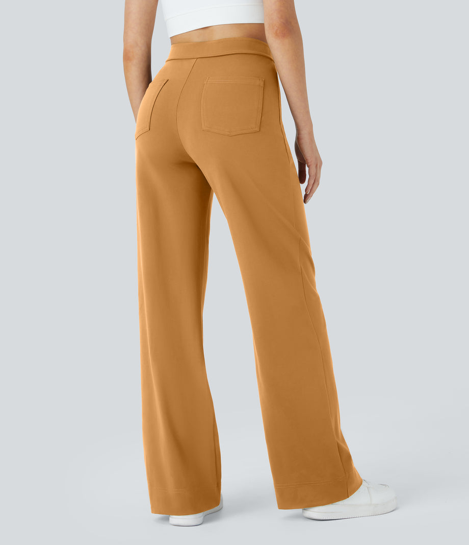 DayStretch High Waisted Pockets Straight Leg Casual Pants - Buckskin