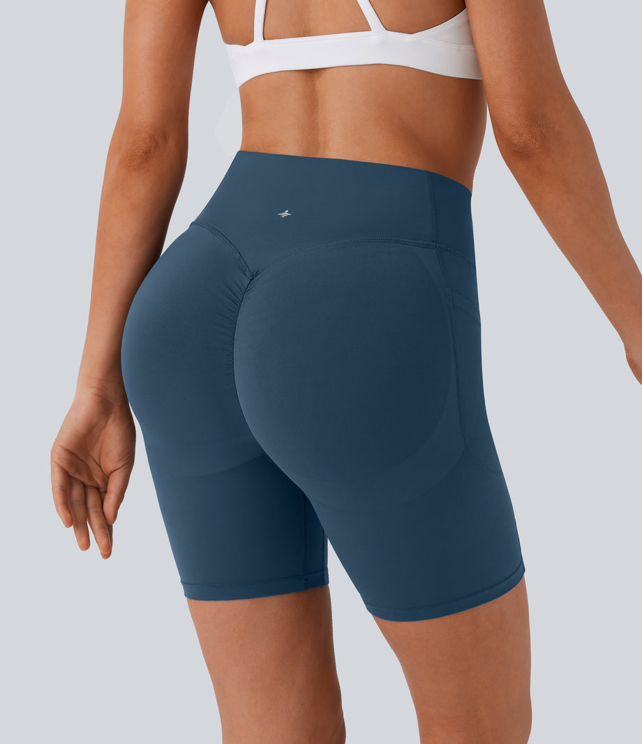 Halara UltraSculpt™ High Waisted Scrunch Butt Lifting Tummy Control Side Pocket Shaping Workout Biker Shorts 7'' - Majolica Blue