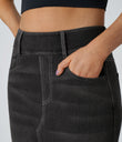 Halara Flex™ High Waisted Pockets Bodycon Washed Denim Casual Midi Skirt - Dirty Grey Black Denim