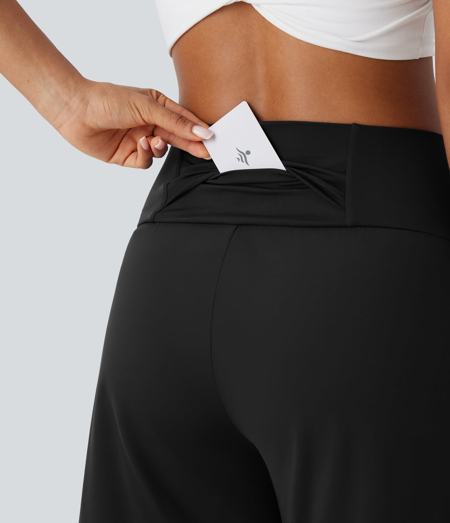 SoftlyZero™ Airy High Waisted Pockets Cool Touch Yoga Bermuda Shorts - Black