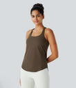 Halara UltraSculpt™ Round Neck Curved Hem Workout Tank Top - Thick Earthy Brown