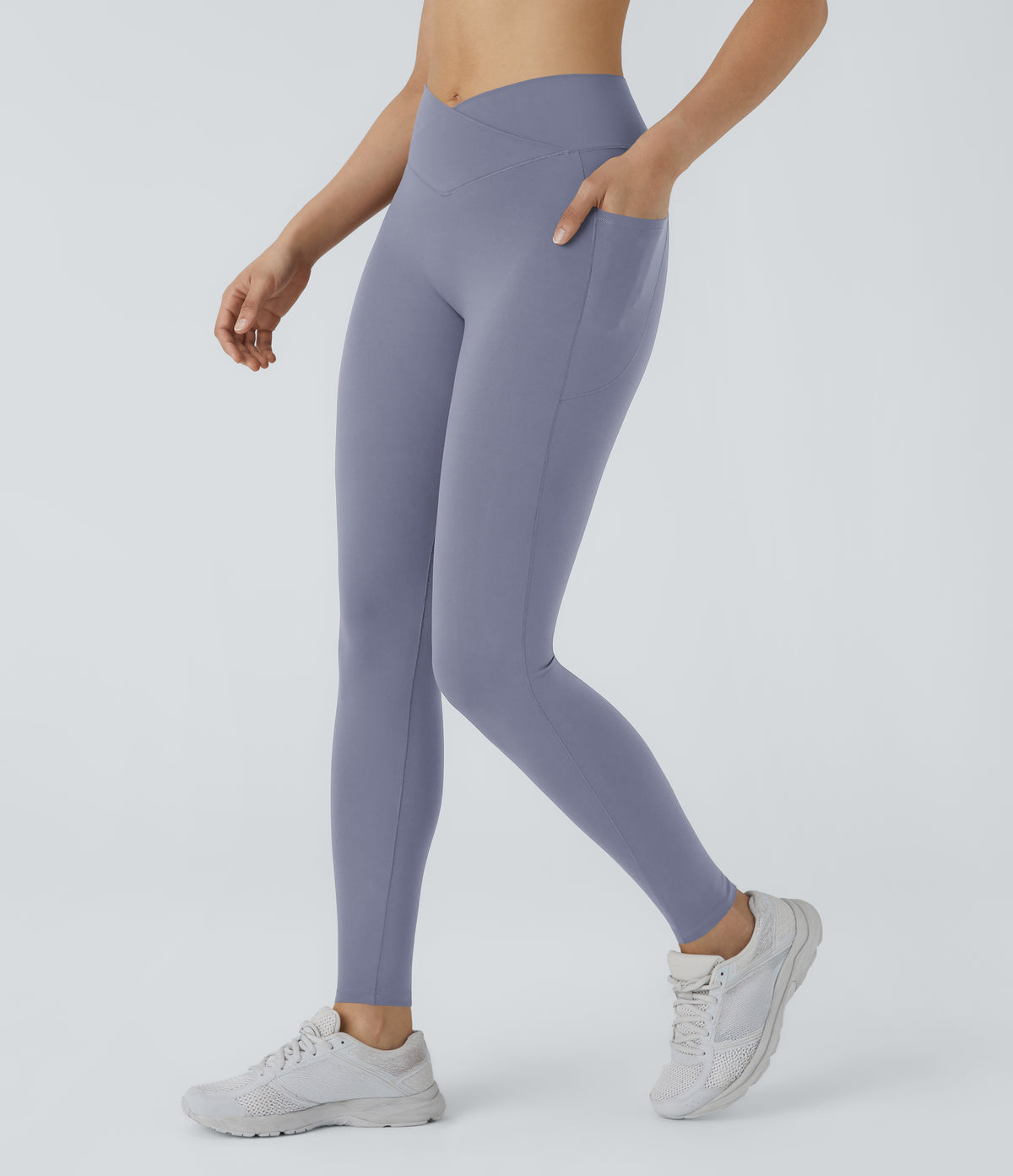 Patitoff™ 2.0 Pet Hair Resistant High Waisted Crossover Side Pocket Yoga Leggings - Smoke Purple Blue