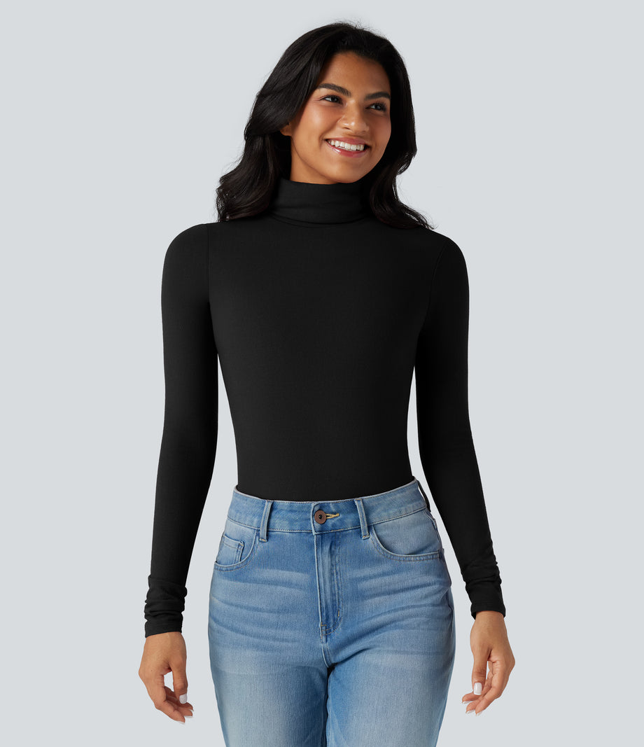 Halara HeatCore Turtleneck Long Sleeve Thumb Hole Casual Warming Top - Black
