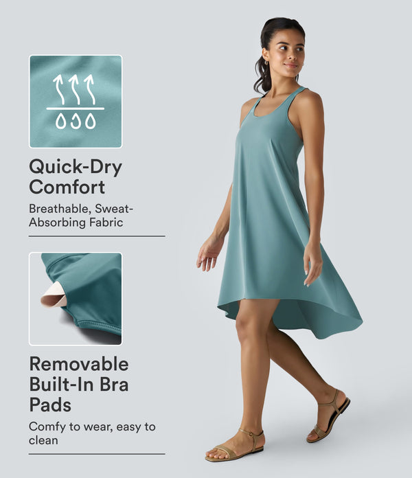 Breezeful™ Backless Racerback Side Pocket High Low Flowy Midi Quick Dry Casual Dress - Stone Blue