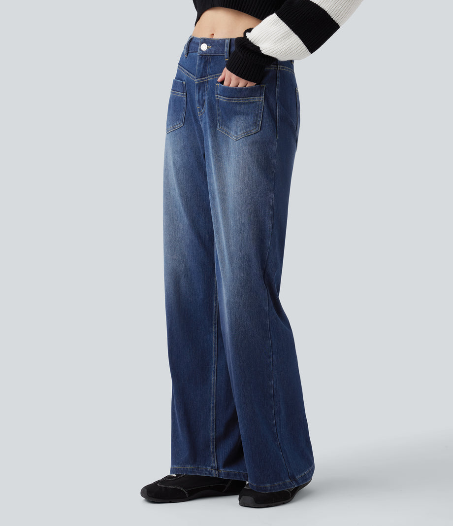 Halara Flex™ Mid Rise Straight Leg Casual Jeans with Pockets - Estate Blue Denim