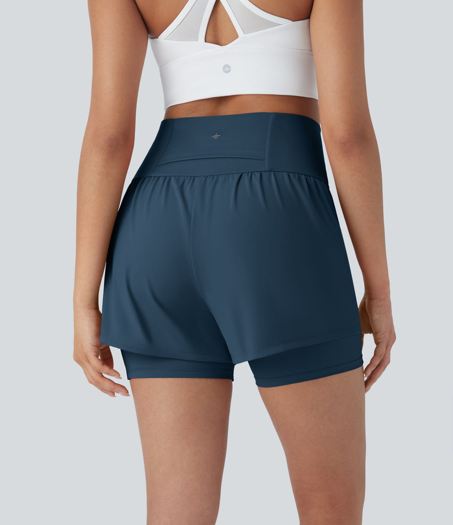 SoftlyZero™ Airy Super High Waisted 2-in-1 Cool Touch Yoga Shorts 5'' with Pockets - Majolica Blue