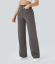 DayStretch High Waisted Pockets Straight Leg Casual Pants - Deep Red Grey
