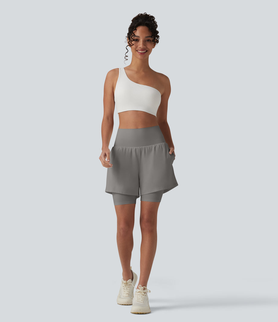 SoftlyZero™ Airy Super High Waisted 2-in-1 Cool Touch Yoga Shorts 7'' with Pockets - Steeple Gray