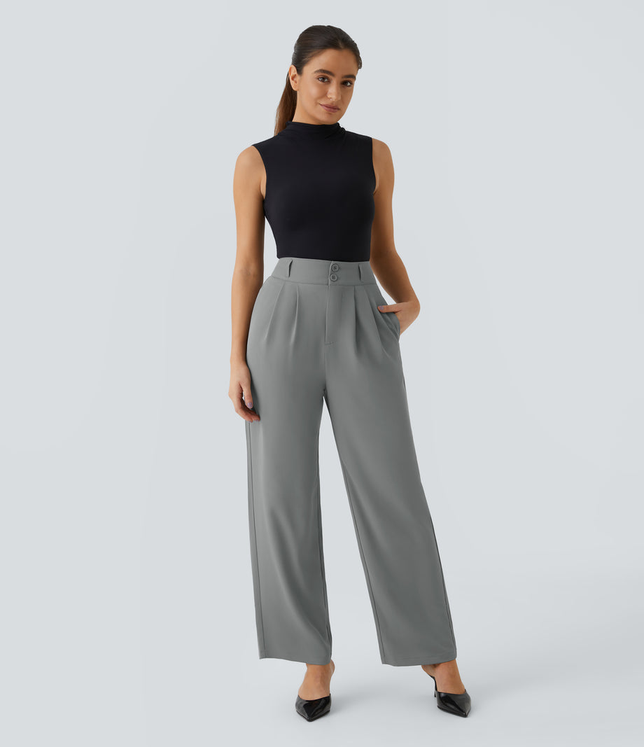 Halara Flex™ High Waisted Zipper Pocket Shirred Straight Leg Work Pants - Mockingbird