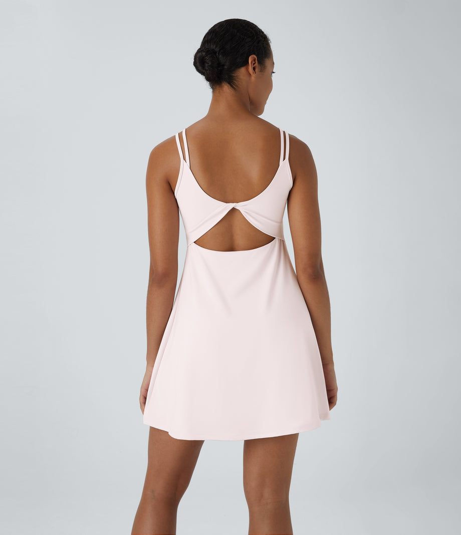 SoftlyZero™ Plush Double Straps 2-Piece Pocket Slip Dance Active Dress A-D Cups - Chiffon White