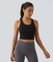 SoftlyZero™ Plush U Neck Racerback Cut Out Cropped Yoga Tank Top - Black