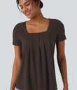 Square Neck Short Sleeve Casual Top - Delicioso