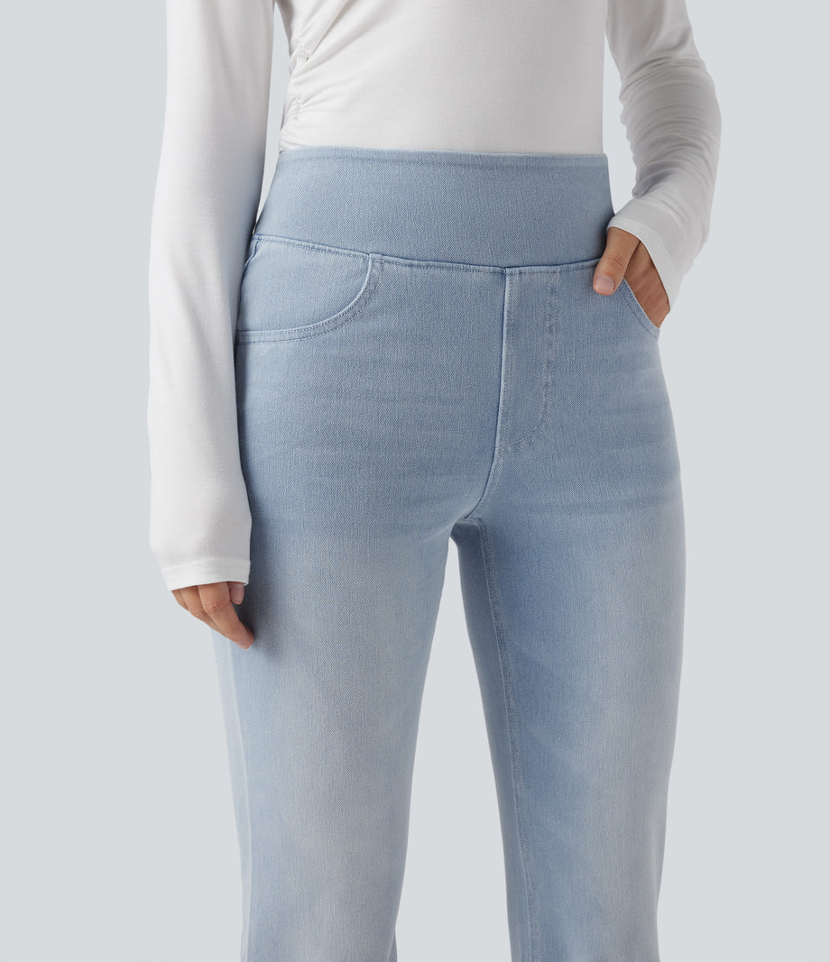 Halara Flex™ High Waisted Pockets Washed Casual Bootcut Jeans - Ice Water Denim