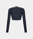 Ribbed Halter Strap Thumb Hole Cropped Yoga Sports Top - Navy Blazer