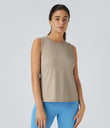 Cut Out Crossover Hem Solid Yoga Tank Top - Humus