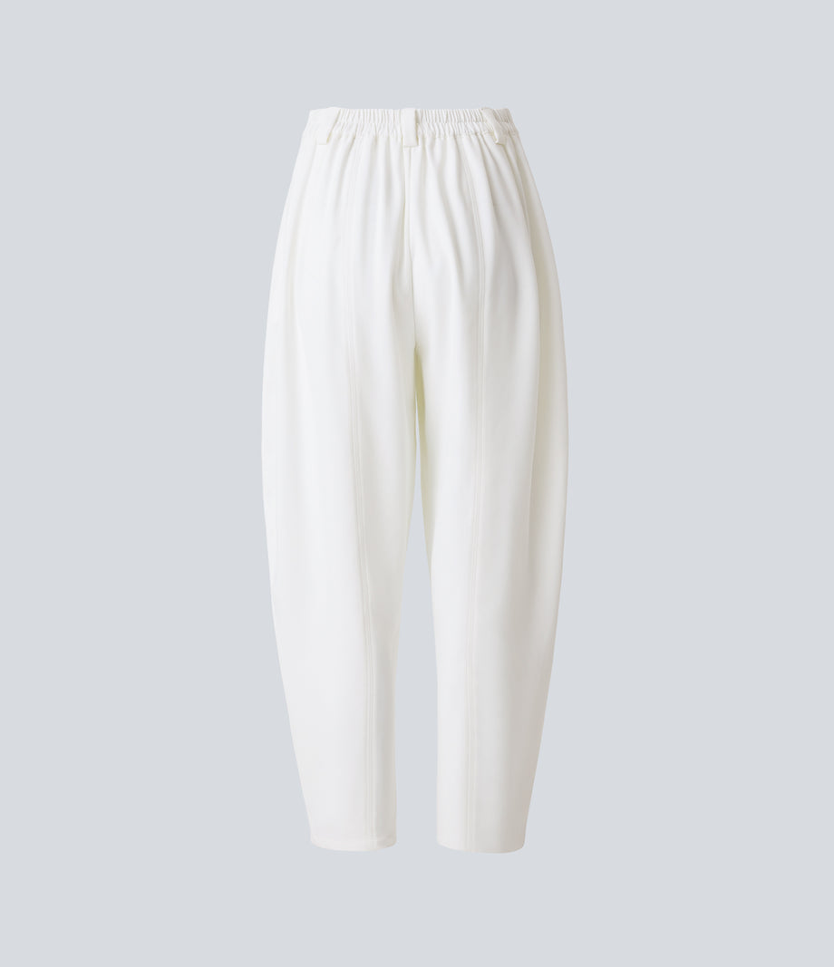 Mid Rise Pocket Barrel Leg Baggy Work Pants - White